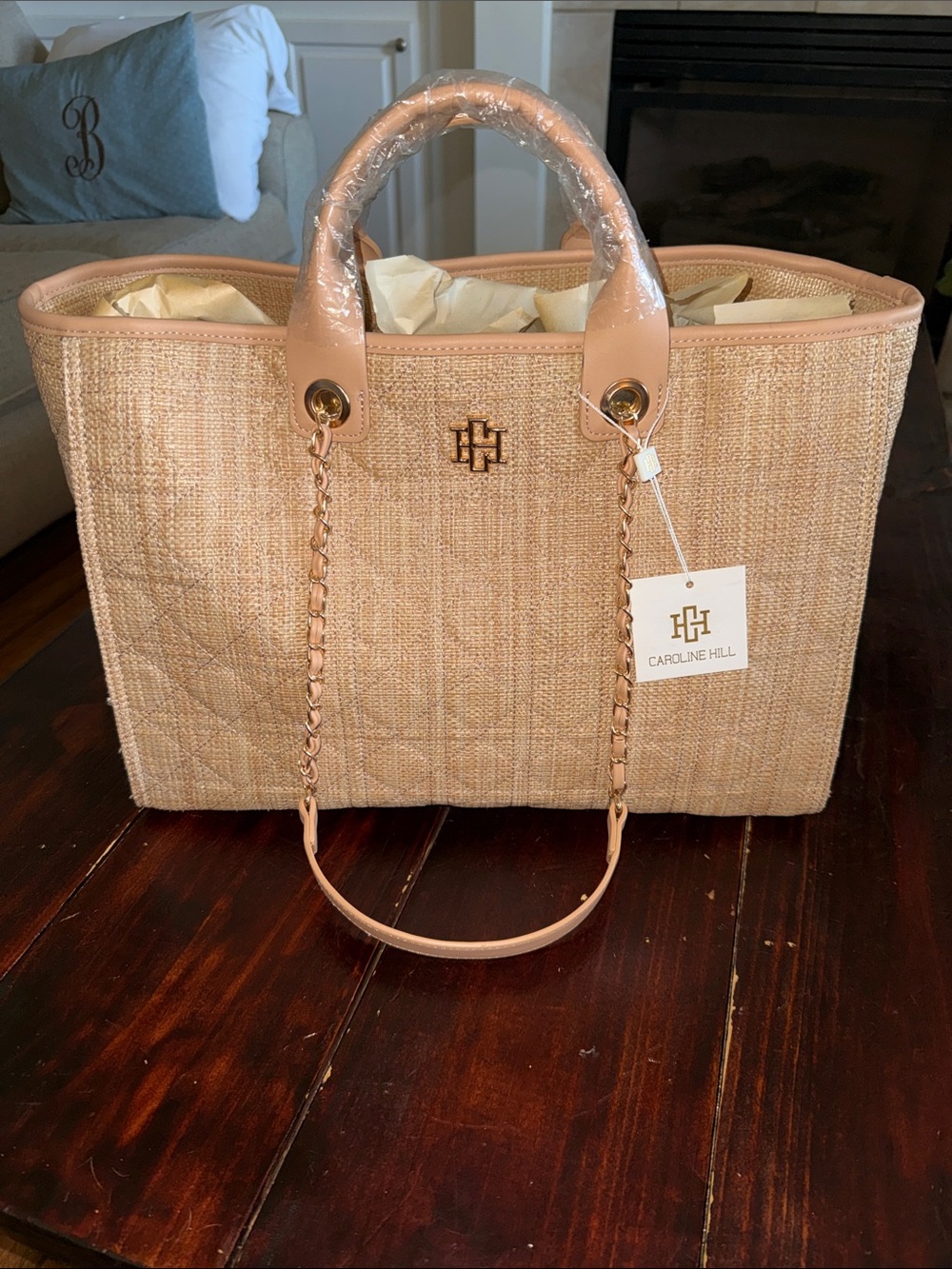 Caroline Hill Natural Straw Tote with Neutral Trim - Picture 5 of 6
